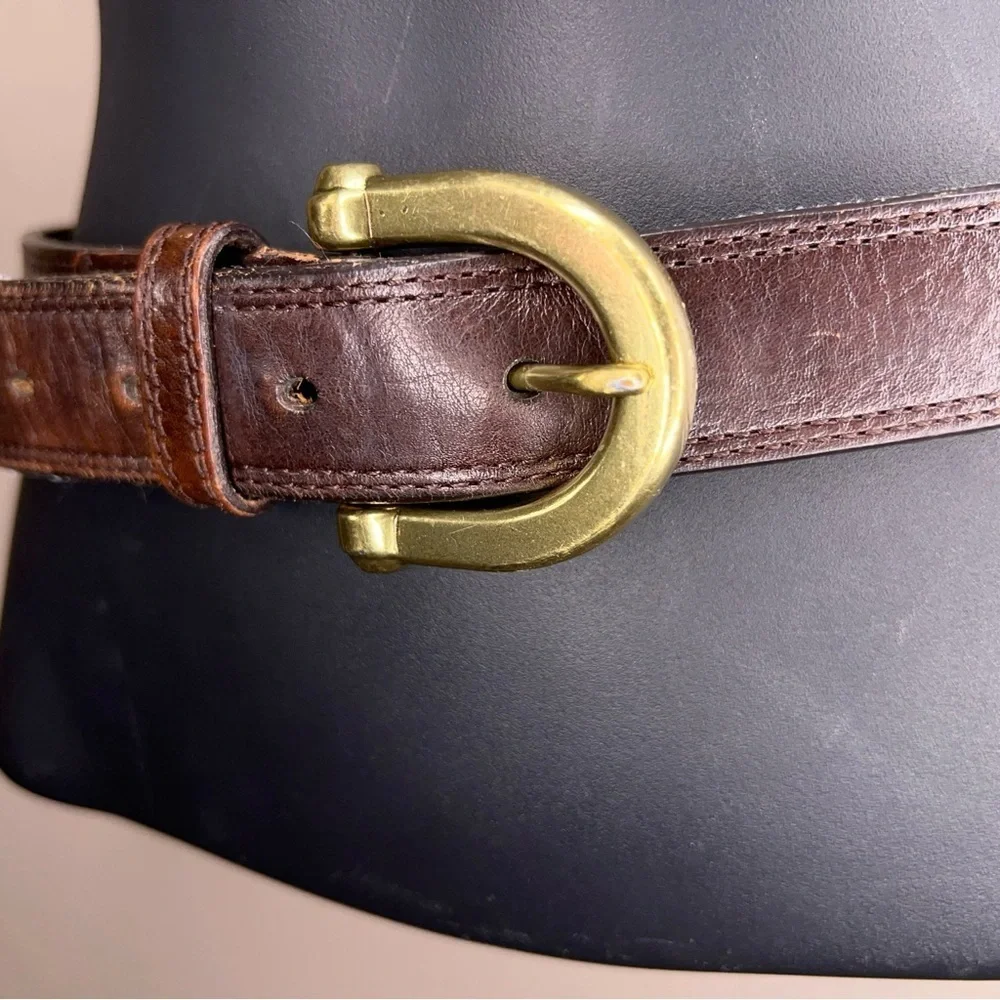Y2K Vintage Fossil Medium Mens Brown Leather Belt Brass Buckle Classic